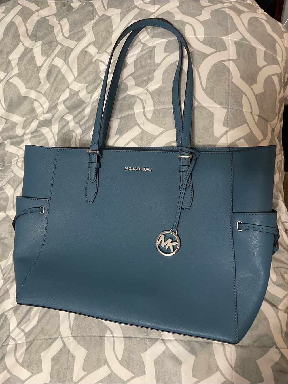 NWT Michael Kors Teal Leather Tote with Signature MK Charm